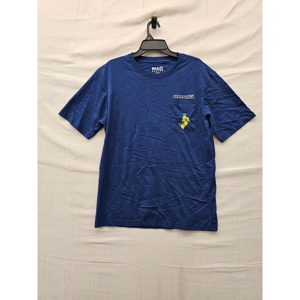 Mad Engine Mens Amalfi Italy Lemon T-Shirt Navy Blue Cotton Casual Size Medium